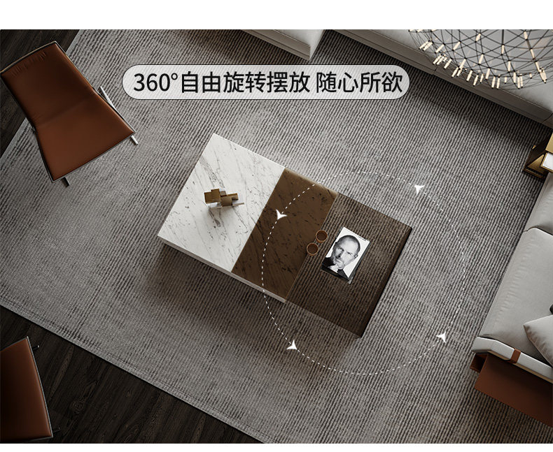 Marble and Tempered Glass Combined Coffee Table - Image 6