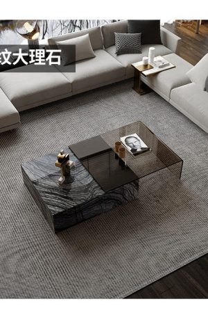 Marble and Tempered Glass Combined Coffee Table